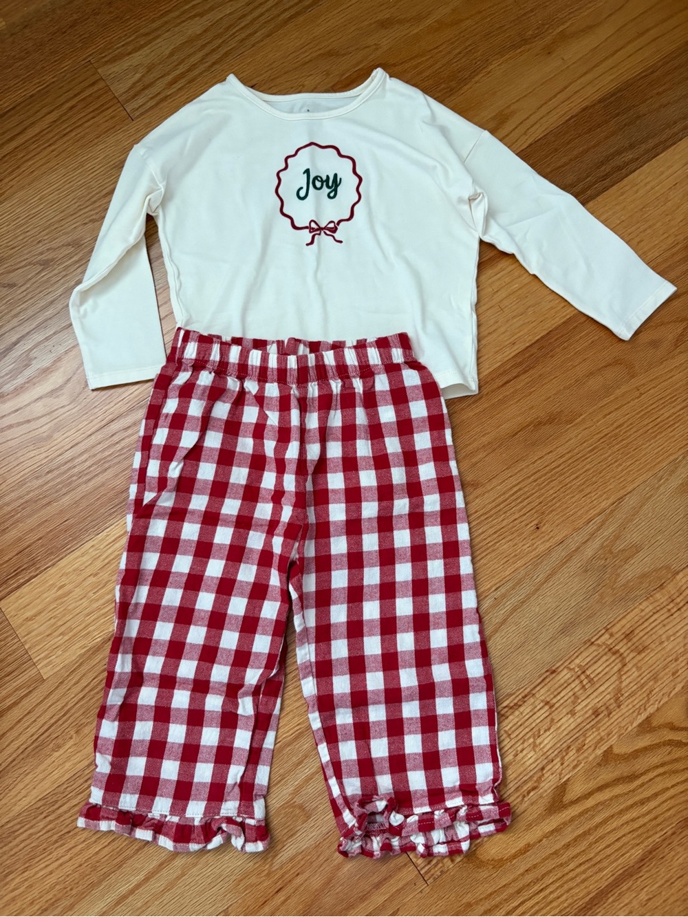 cloud island Cream 'Joy' Top with Red Gingham Pants